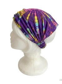 Purple Tie Dye Cotton Headband, Wide Boho Yoga Headwrap for Women, Bohemian Workout Hairband