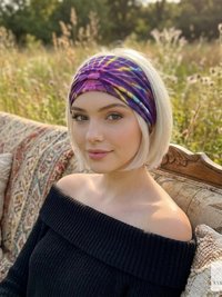 Purple Tie Dye Cotton Headband, Wide Boho Yoga Headwrap for Women, Bohemian Workout Hairband