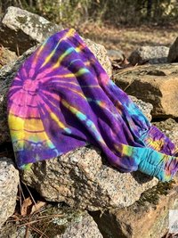 Purple Tie Dye Cotton Headband, Wide Boho Yoga Headwrap for Women, Bohemian Workout Hairband