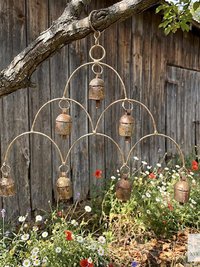 Artisan Chandelier Bells Wind Chime, Recycled Metal Garden Decor, Outdoor Patio Hanging Bells