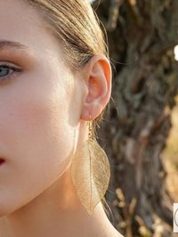 Handcrafted Gold Leaf Earrings, Elegant Botanical Dangles, Delicate Nature Jewelry Drops