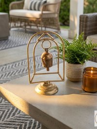 Zen Bell on Stand Peaceful Chime - Handcrafted Artisan Boho Metal Decor, 6 Inch