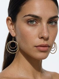 Mixed Metal Dangle Earrings - Hammered Tri Color Nested Hoops, Three Tone Circle Drops