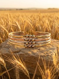 Hammered Mixed Metal Beaded Cuff Bracelet: Handcrafted Boho Jewelry