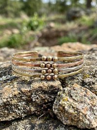 Hammered Mixed Metal Beaded Cuff Bracelet: Handcrafted Boho Jewelry