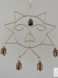Handmade Sun Windchime - Artisan Metal Garden Decor Brass Bells