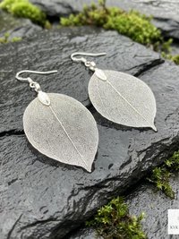 Handcrafted Silver Leaf Earrings - Sterling Silver Wire Botanical Jewelry