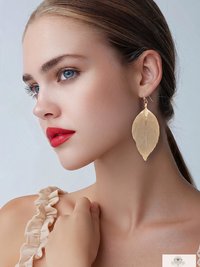 Handcrafted Gold Leaf Earrings, Elegant Botanical Dangles, Delicate Nature Jewelry Drops