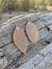 Handcrafted Gold Leaf Earrings, Elegant Botanical Dangles, Delicate Nature Jewelry Drops
