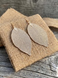Handcrafted Gold Leaf Earrings, Elegant Botanical Dangles, Delicate Nature Jewelry Drops