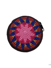 Round Crochet Coin Purse from Guatemala - Colorful Artisan Zipper Pouch