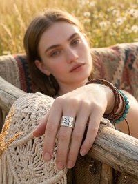 Silver-Plated Brass Cat Tree Face Ring – Rustic Boho Adjustable Statement Jewelry