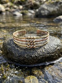 Hammered Mixed Metal Beaded Cuff Bracelet: Handcrafted Boho Jewelry