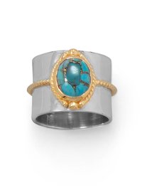 Two Tone Rope Edge Turquoise Ring