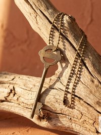 Antique Skeleton Key Necklace YARDLEY, Iron Trunk Pendant, Brass Ball Jewelry
