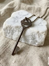 Antique Skeleton Key Necklace YARDLEY, Iron Trunk Pendant, Brass Ball Jewelry