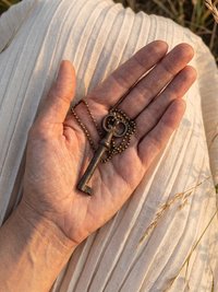 Antique Skeleton Key Necklace FLORA, Iron Trunk Pendant, Brass Ball Jewelry