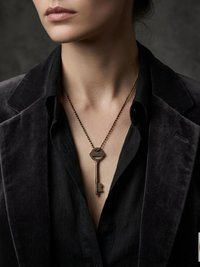 Antique Skeleton Key Necklace YARDLEY, Iron Trunk Pendant, Brass Ball Jewelry