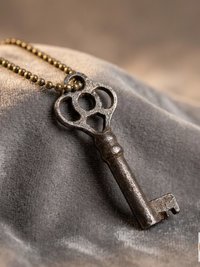 Antique Skeleton Key Necklace JULIET, Fancy Bow Iron Pendant, Brass Ball Chain Gothic Jewelry