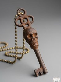 Gothic Skull Key Necklace - Antique Bronze Boho Pendant Chain