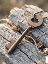 Antique Skeleton Key Necklace CLARA, Iron Trunk Pendant, Brass Ball Jewelry