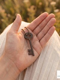 Antique Skeleton Key Necklace CLARA, Iron Trunk Pendant, Brass Ball Jewelry