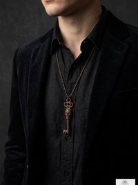 Gothic Skull Key Necklace - Antique Bronze Boho Pendant Chain