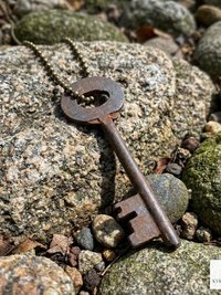 Antique Skeleton Key Necklace CLARA, Iron Trunk Pendant, Brass Ball Jewelry