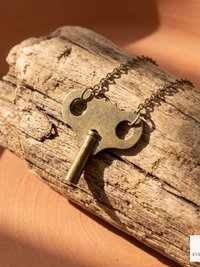 Vintage Clock Key Necklace PENELOPE, Repurposed Brass Winding Pendant, Steampunk