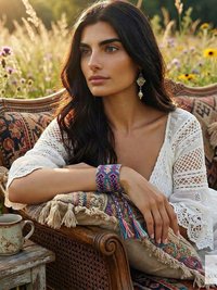 Boho Wide Woven Cotton Cuff Bracelet - Adjustable Fabric Wristband