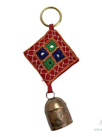 Boho Shisha Mirror Embroidery Bell Keychain - Artisan Indian Recycled Chime