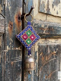 Boho Shisha Mirror Embroidery Bell Keychain - Artisan Indian Recycled Chime
