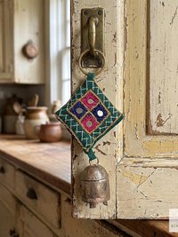 Boho Shisha Mirror Embroidery Bell Keychain - Artisan Indian Recycled Chime