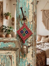 Boho Shisha Mirror Embroidery Bell Keychain - Artisan Indian Recycled Chime