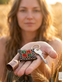 Boho Shisha Mirror Embroidery Bell Keychain - Artisan Indian Recycled Chime