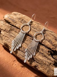Sterling Silver Fringe Paddle Earrings, Handcrafted Boho Dangles, Unique Metallic Statement Drops