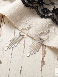 Sterling Silver Fringe Paddle Earrings, Handcrafted Boho Dangles, Unique Metallic Statement Drops