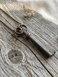 Antique Skeleton Key Necklace FLORA, Iron Trunk Pendant, Brass Ball Jewelry
