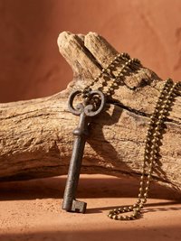Antique Skeleton Key Necklace FLORA, Iron Trunk Pendant, Brass Ball Jewelry