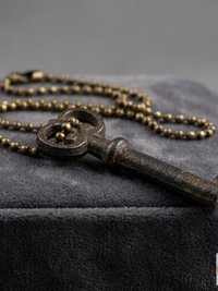 Antique Skeleton Key Necklace FLORA, Iron Trunk Pendant, Brass Ball Jewelry