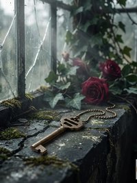 Antique Iron Skeleton Key Necklace OPHELIA, Two-Bladed Trunk Lock Pendant, Brass Ball