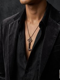 Antique Skeleton Key Necklace JULIET, Fancy Bow Iron Pendant, Brass Ball Chain Gothic Jewelry