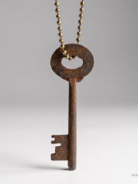 Antique Skeleton Key Necklace CLARA, Iron Trunk Pendant, Brass Ball Jewelry