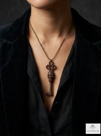 Gothic Skull Key Necklace - Antique Bronze Boho Pendant Chain