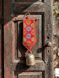 Boho Shisha Mirror Embroidery Fabric Banner Chime - Recycled Indian Wall Bell