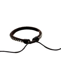 Mens Silver Bead Leather Bracelet