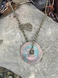 Antique Chinese Cash Coin Necklace, Feng Shui Good Fortune Pendant