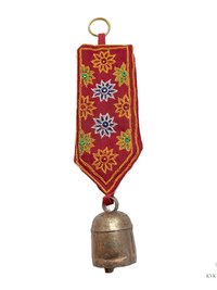 Boho Shisha Mirror Embroidery Fabric Banner Chime - Recycled Indian Wall Bell
