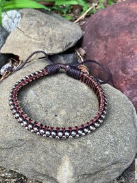 Mens Silver Bead Leather Bracelet