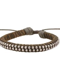 Mens Silver Bead Leather Bracelet